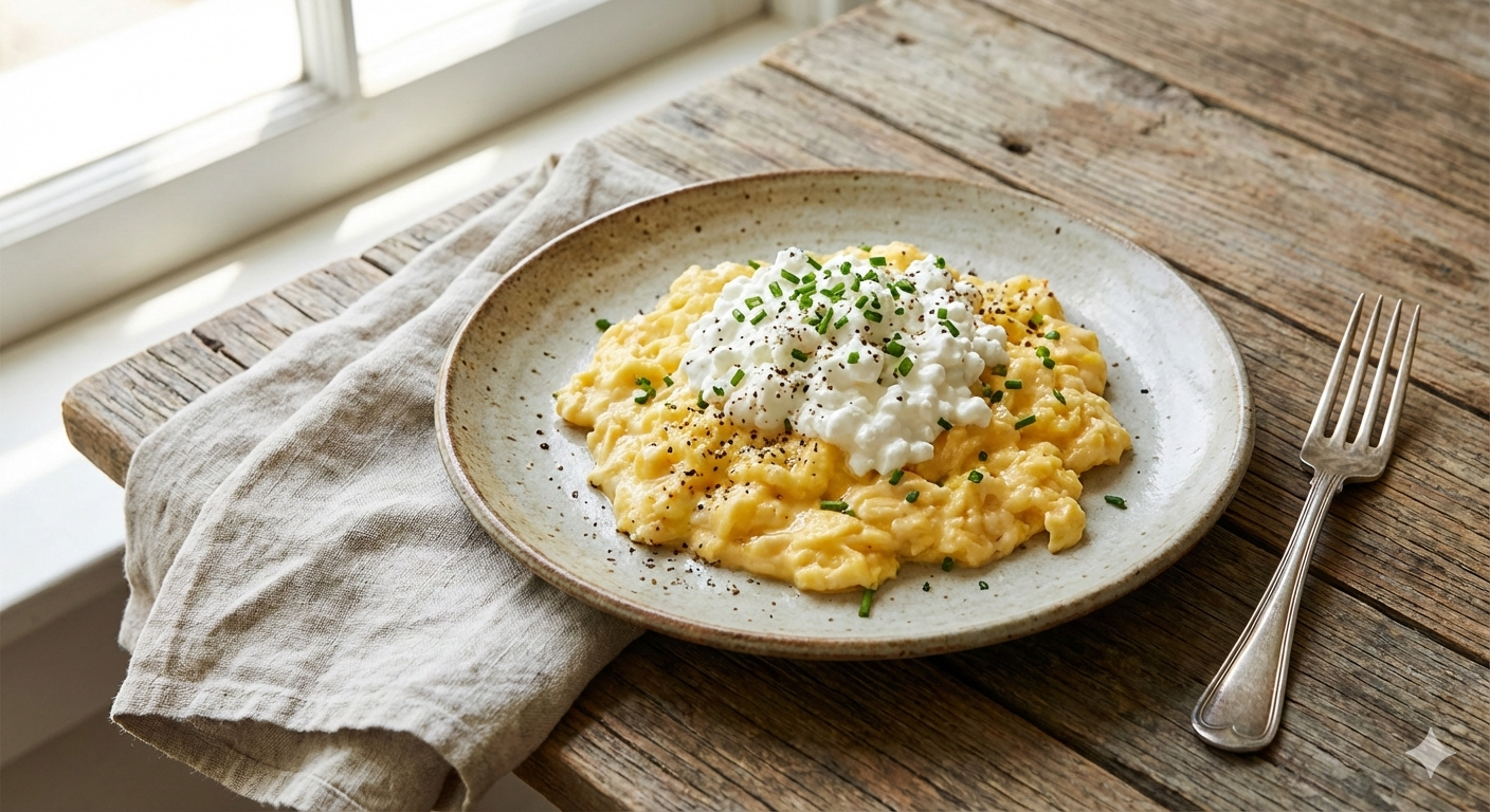 Scrambled eggs with cottage cheese — high protein breakfast