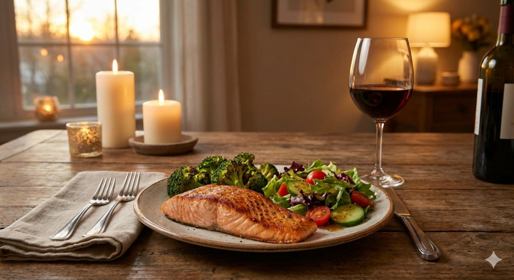 Grilled Salmon with salad high protein meal