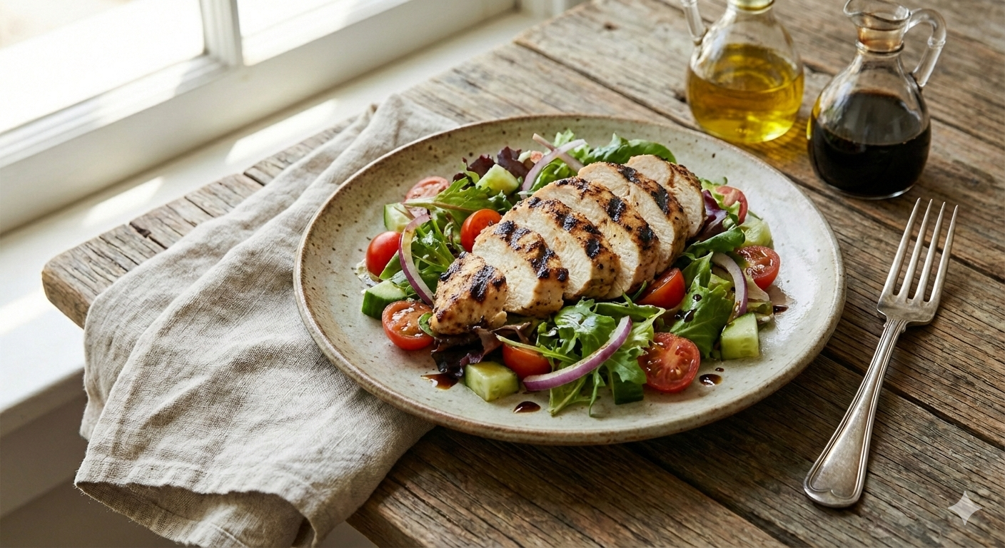 Grilled chicken over salad — high protein lunch