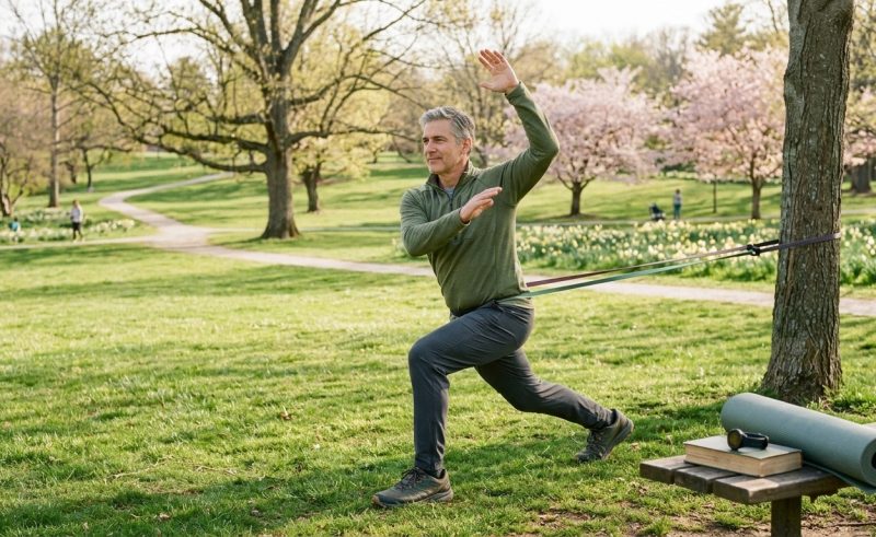 Man Stretching in park for active recovery