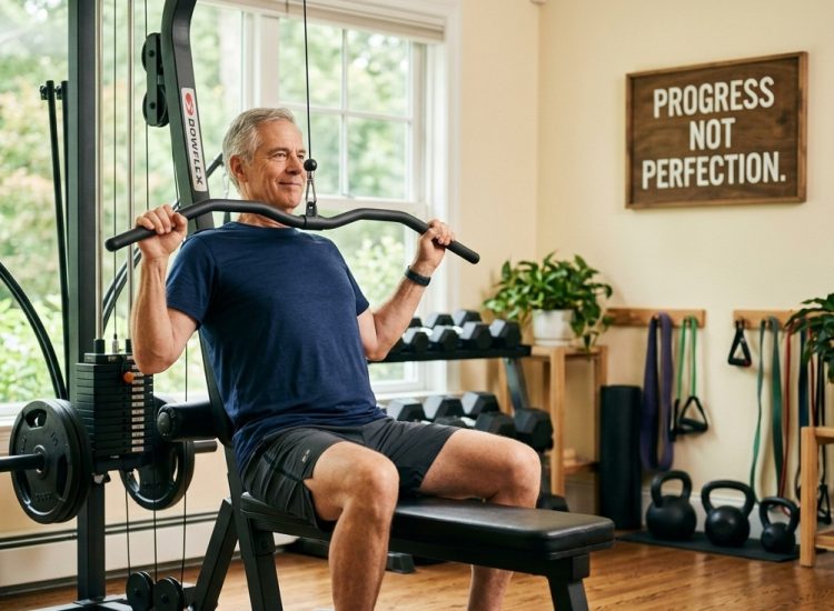 Man doing Pulldown in home gym in Greenwich CT
